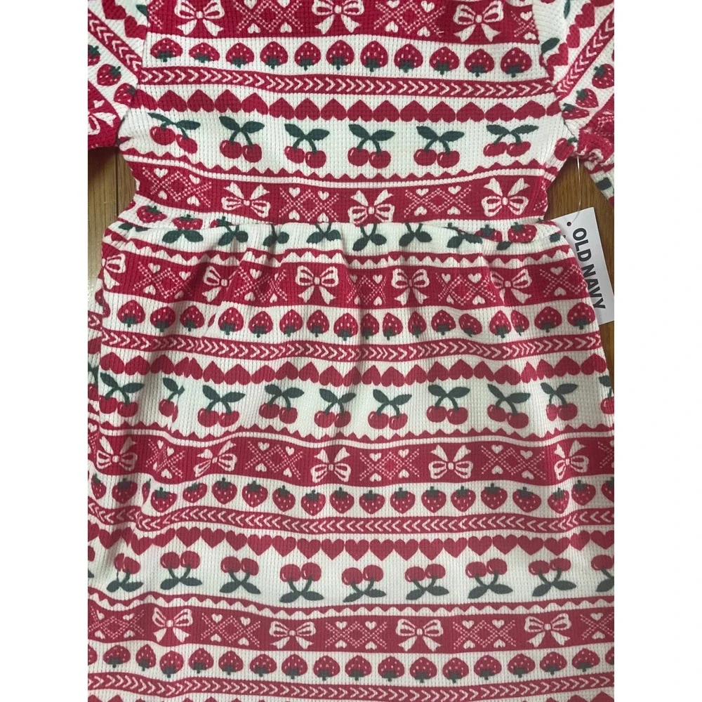 Old Navy Toddler Girls Red  Waffle‎ Knit Strawberry Cherry Heart Dress 2T NWT